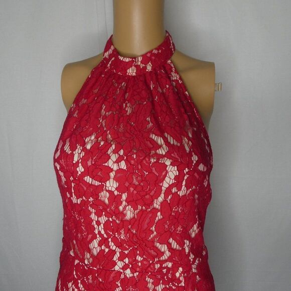 Missguided Red Lace Halter Romper Lined Floral Sz8 - Picture 4 of 12